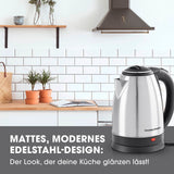 GOURMETmaxx Wasserkocher 1,8l Edelstahl, kabellos mit 360°-Basisstation, Wasserstandsanzeige und verdecktem Heizelement.