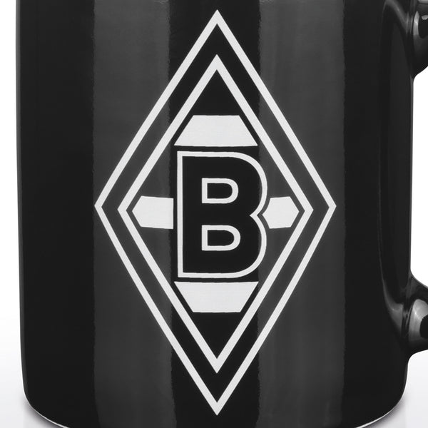 Borussia Mönchengladbach Kaffeebecher - 350 ml - schwarz/weiß/grün mit Logo