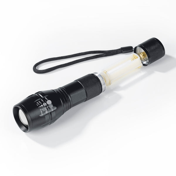 EASYmaxx Security Funktions-Taschenlampe 4,5V in Schwarz, handlich, robust, 350-400 Lumen, bis zu 150 Meter Reichweite.