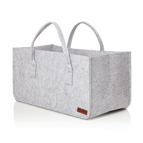 LUMALAND Kaminholztasche aus Filz mit Tragegriff 50 x 25 x 25 cm in Hellgrau, ideal für Kaminholz und vielseitige Aufbewahrung.