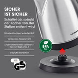 GOURMETmaxx Wasserkocher 1,8l Edelstahl kabellos mit 360° Basisstation, verstecktem Heizelement und automatischer Abschaltung.