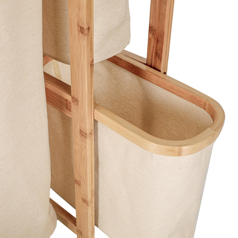 LUMALAND Wäschekorb aus Bambus - 1 XL Fach + 2 Kompaktfächer - 49,5 x 33 x 71 cm - Beige