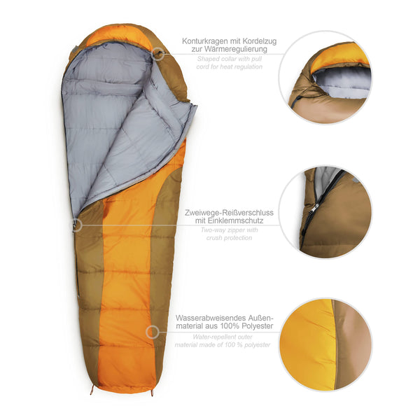 Where Tomorrow Camping Schlafsack Classic - Mumienschlafsack mit Tasche - 230 x 80 x 55 cm - Orange