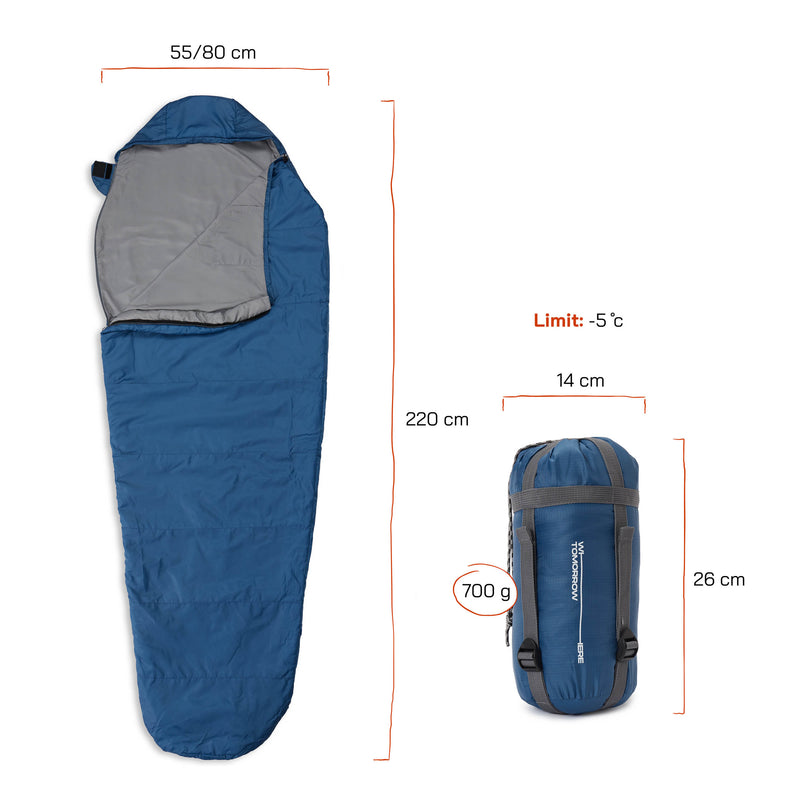 Where Tomorrow Camping Schlafsack Small & Light - Mumienschlafsack mit Tasche - 220 x 80 x 50 cm - Royalblau