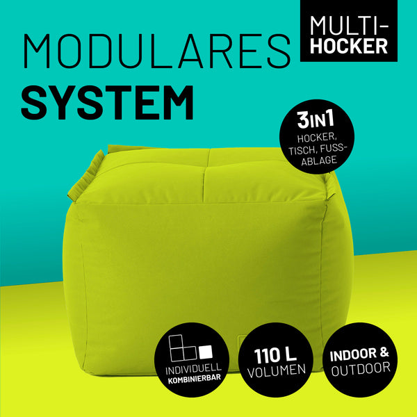 LUMALAND Sitzsack-Hocker - Kombinierbar mit modularem System, 200 L, apfelgrün, 3-in-1-Funktion, robust, pflegeleicht.