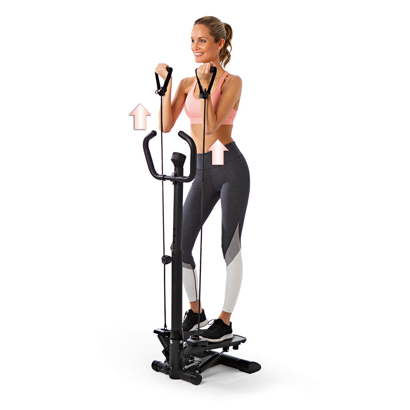 VITALmaxx Fitnesstrainer Swing Stepper mit 2 Expanderbändern - schwarz