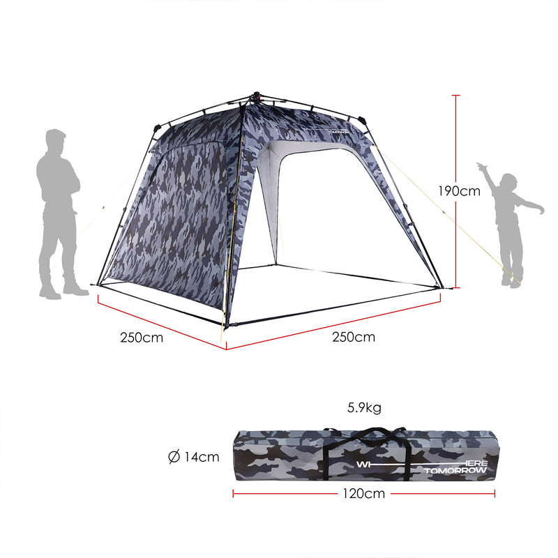 Where Tomorrow - Pop up Pavillon - Faltpavillon - 10 Sek. Quick-up-Aufbau - Camouflage Blau/Grau