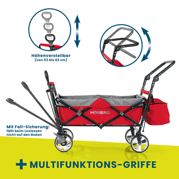 HOBERG faltbarer Bollerwagen mit Dach - einfacher Aufbau - für Hobby & Freizeit - Rot