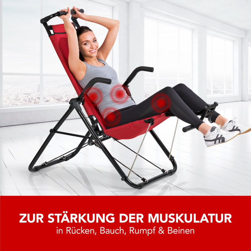 MAXXMEE Inversionstrainer Deluxe - Heimtrainer für Rücken, Bauch, Rumpf & Beine - rot/schwarz