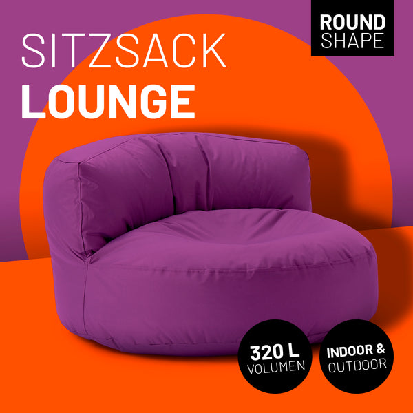 LUMALAND Sitzsack Lounge (320 L) in Lila, gemütlich, robust, leicht zu reinigen, für In- und Outdoor, mit verdecktem Reißverschluss.