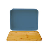 LUMALAND Cuisine Brotkasten aus Metall mit Bambus Deckel - Rechteckig 30,5 x 23,5 x 14 cm - Blau