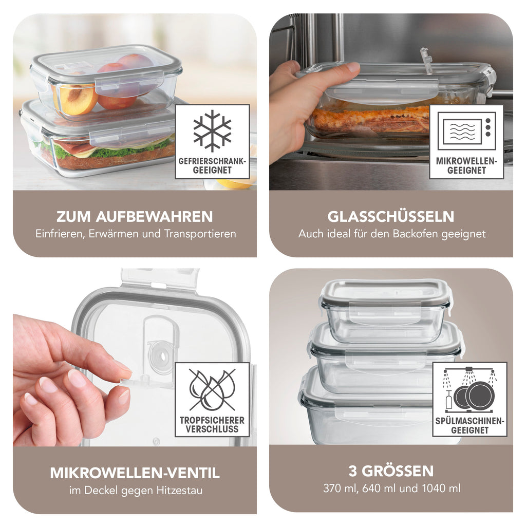 GOURMETmaxx Glas-Frischhaltedosen Klick-it Mit Mikrowellen-Ventil - 6 ...