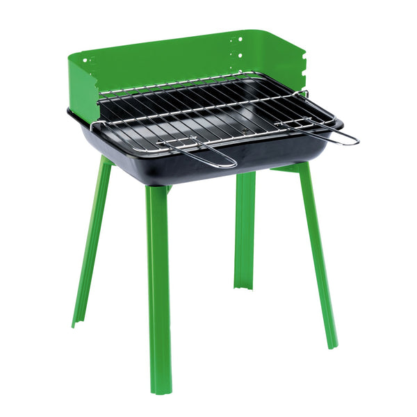 GRILLCHEF PortaGo - 29 cm - grün, Einsteckbarer Windschutz, verchromter Grillrost, emaillierte Feuerschüssel, klappbar und platzsparend.