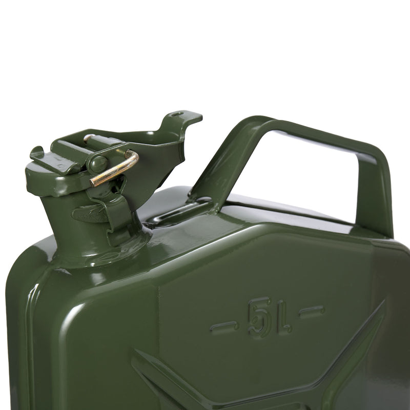 Oxid7® Metall Benzinkanister Kraftstoffkanister olivgrün 5 Liter + Ausgießer silber/grün