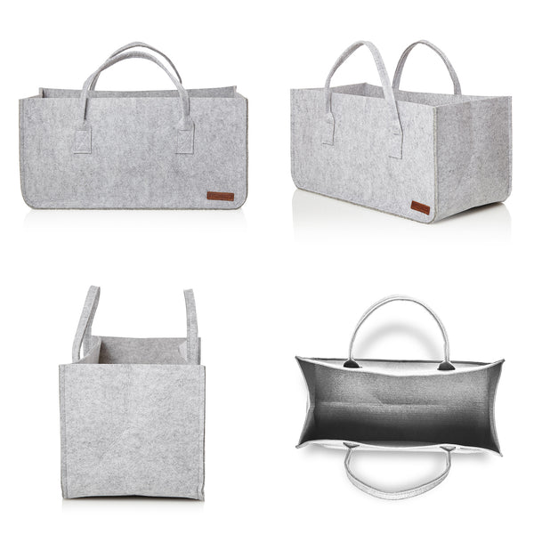 LUMALAND Kaminholztasche aus Filz mit Tragegriff, 50 x 25 x 25 cm, hellgrau, stabile rechteckige Aufbewahrungstasche.