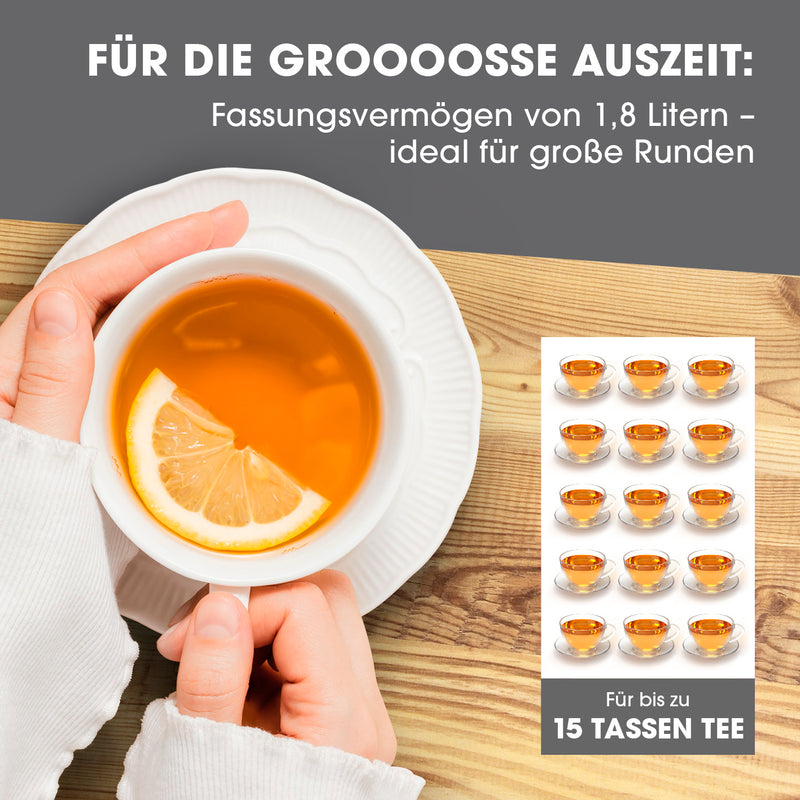 GOURMETmaxx Wasserkocher - 1,8l - Edelstahl mit 1,8 Liter Füllmenge für bis zu 15 Tassen Tee, ideal für große Runden.