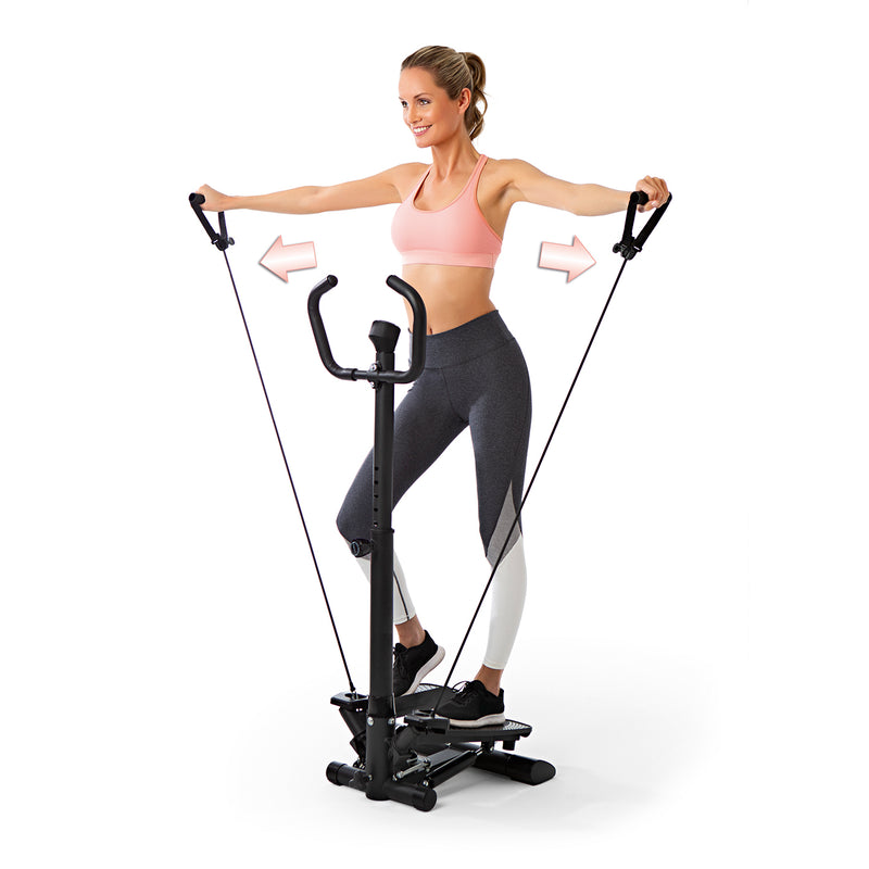 VITALmaxx Fitnesstrainer Swing Stepper mit 2 Expanderbändern - schwarz