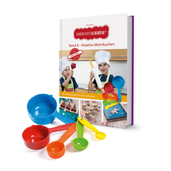 Kinderleichte Becherküche Set inkl. Messbecher-Set - Band 8 - kreative Motivkuchen mit 5 bunten Messbechern und Backbuch für Kinder.