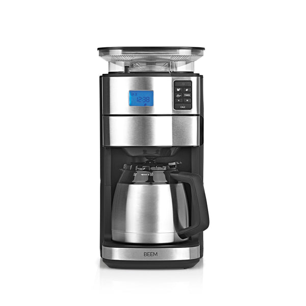 BEEM FRESH-AROMA-PERFECT II Filterkaffeemaschine mit Mahlwerk und Thermoskanne aus Edelstahl, digitaler Timer und 3-stufige Mahlgradeinstellung.