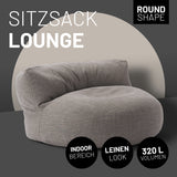 LUMALAND Interior Line Sitzsack-Lounge - Rundes Sitzsack-Sofa - 320l Füllung, 90 x 50 cm - Hellgrau