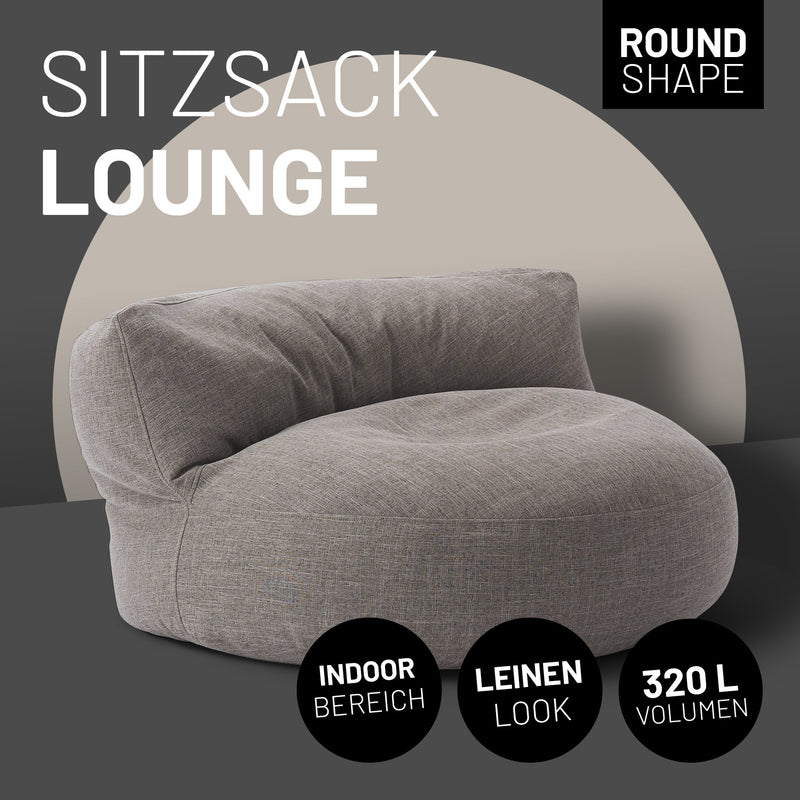 LUMALAND Interior Line Sitzsack-Lounge - Rundes Sitzsack-Sofa - 320l Füllung, 90 x 50 cm - Hellgrau