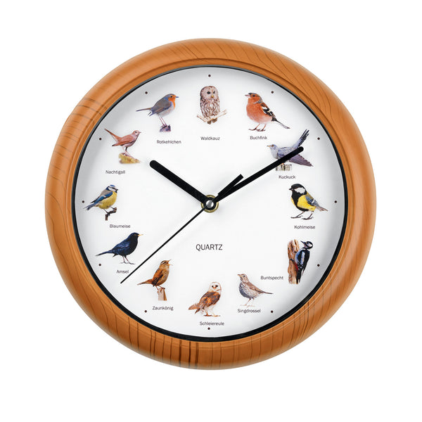 Wanduhr Küchenuhr Uhr Analog Vogelstimmen - 12 Singvogelstimmen - 25 cm