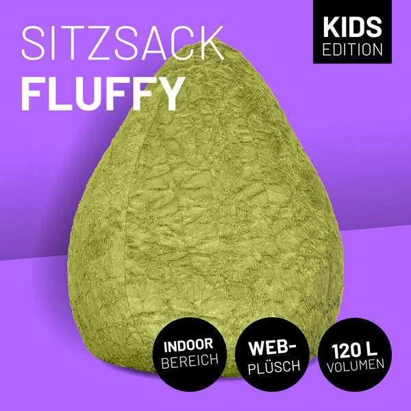 LUMALAND Luxury Fluffy Sitzsack stylischer Webplüsch Beanbag - 120L Füllung - Grün