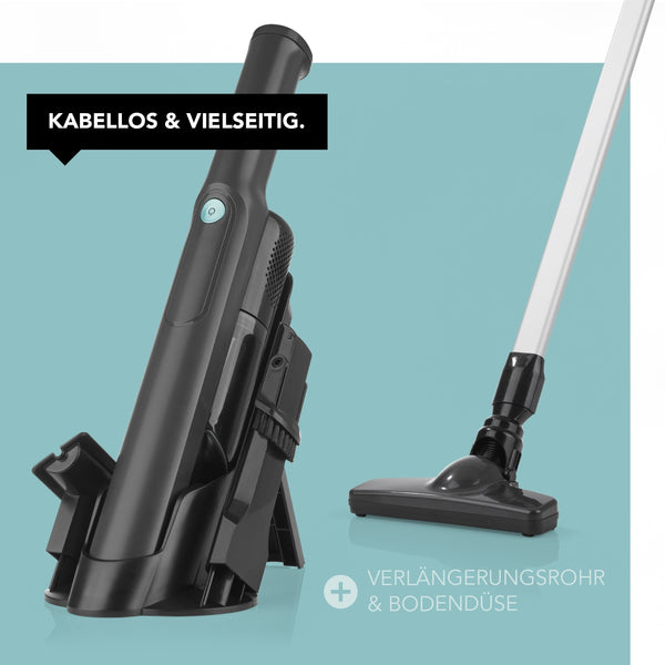 MAXXMEE Akku Hand- & Bodenstaubsauger mit BLDC-Motor anthrazit, kabellos, beutellos mit EPA-Filter und praktischem Verlängerungsrohr.