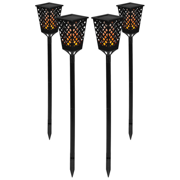 PRIMA GARDEN Solar-Leuchte Fackel - 4er-Set schwarz mit flackerndem LED-Fackel-Effekt, solarbetrieben, kabellos für Garten und Balkon.