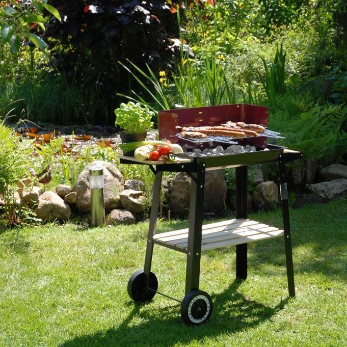 GRILLCHEF Holzkohlegrill Grillwagen - 87cm - schwarz/rot