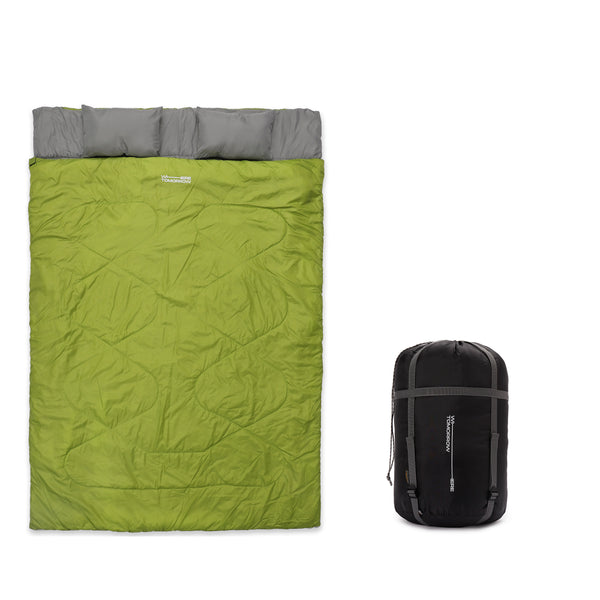 Where Tomorrow Doppelschlafsack mit Tragetasche, 2-Personen Schlafsack 190x150 cm, wasserabweisend, dunkelgrün, Camping und Reisen.