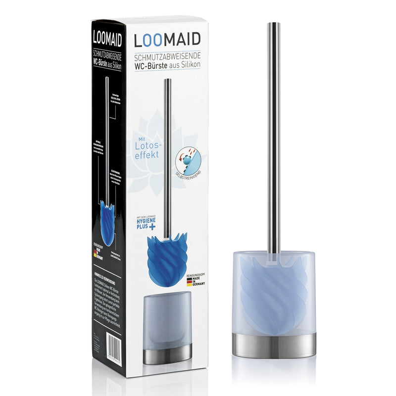 LOOMAID WC-Bürste Silikonkopf Edelstahl/blau mit Bürstenhalter - 2er-Set
