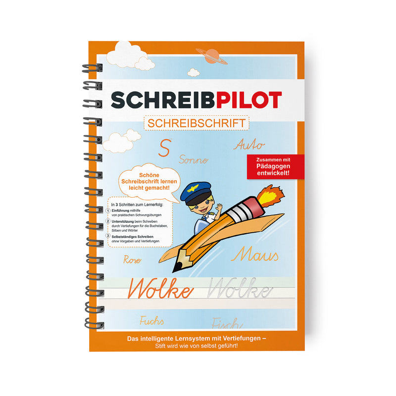 SCHREIBPILOT Schreiblernheft für ABC-Schützen mit vorgeprägten Buchstaben zum Erlernen der Schreibschrift in vereinfachter Ausgangsschrift | Lernsystem entwickelt von Lehrern, Professoren und Schülern