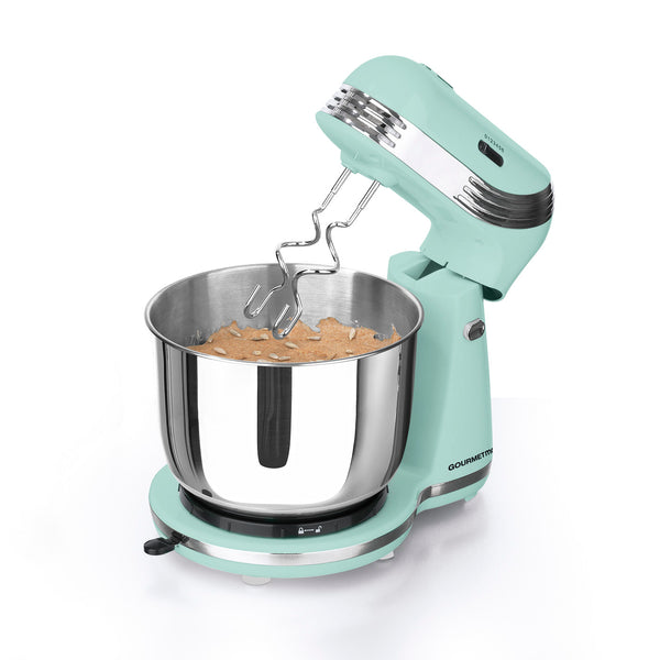 GOURMETmaxx Küchenmaschine Retro - Mint mit kippbarem Motorkopf, 6 Geschwindigkeitsstufen und 3 l Edelstahlschüssel