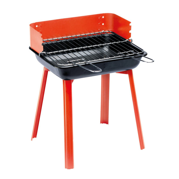 GRILLCHEF Holzkohlegrill PortaGo - 29cm, rot mit windgeschütztem, verchromtem Grillrost und emaillierter Feuerschüssel, platzsparend transportierbar.