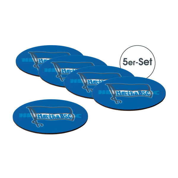 Hertha BSC Untersetzer 3D 5er-Set blau/weiß mit Logo, Motivwechsel, Antirutsch-Rückseite, echter Fanartikel, 10,5x10,5 cm
