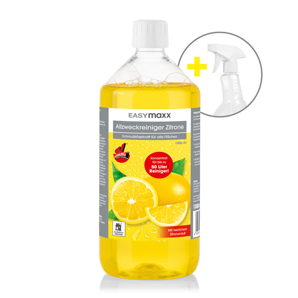 EASYmaxx Reinigungsmittel Zitrone 1000ml inkl. Sprühflasche mit mildem Zitronenduft für alle Flächen und bis zu 50 Liter Reiniger.