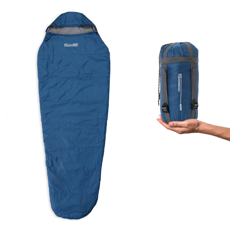 Where Tomorrow Camping Schlafsack Small & Light - Mumienschlafsack mit Tasche - 220 x 80 x 50 cm - Royalblau