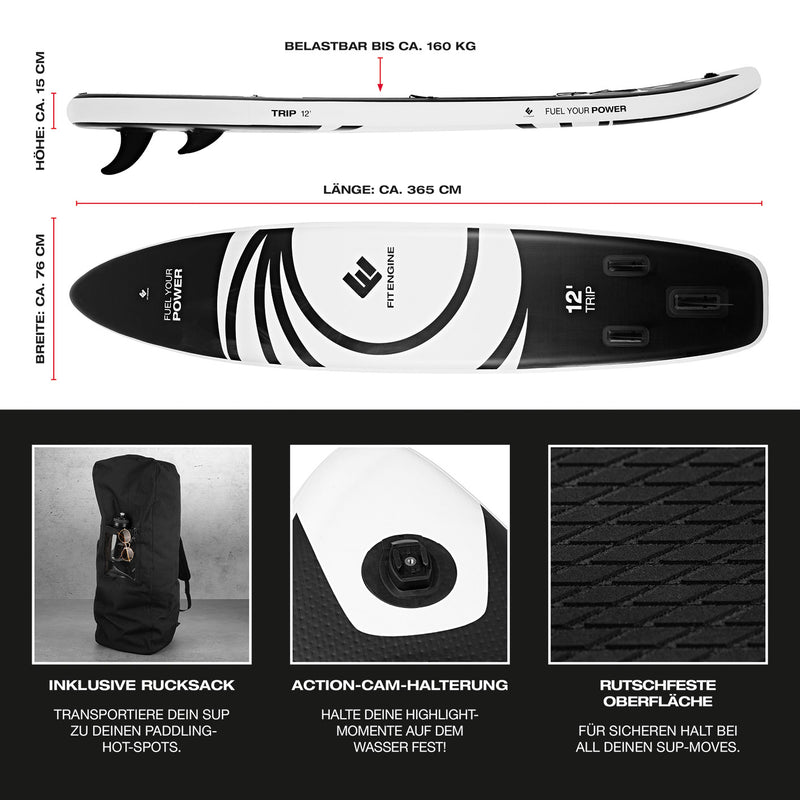 FitEngine Trip SUP-Board Set (Allrounder) - 12'- inkl. Kajaksitz