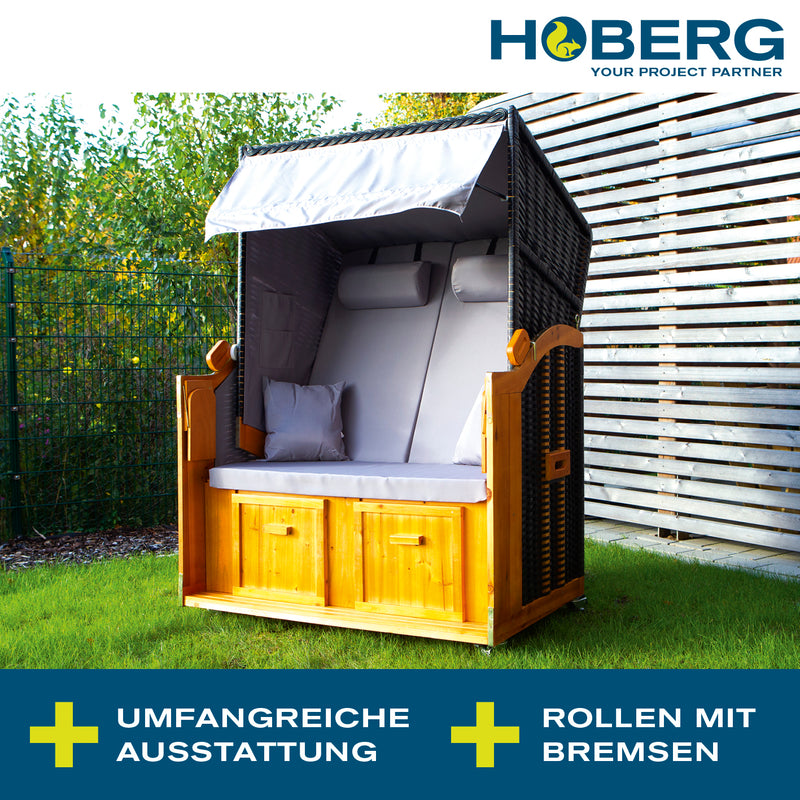 Hoberg 2-Sitzer-Strandkorb (Ostsee) - 120 x 80 x 160cm - grau/braun