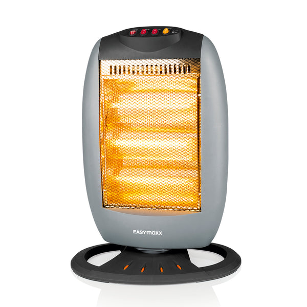 EASYmaxx Halogen-Heizstrahler grau/schwarz mit 3 Wärmestufen und 70°-Schwenkfunktion für effiziente Wärmeverteilung.