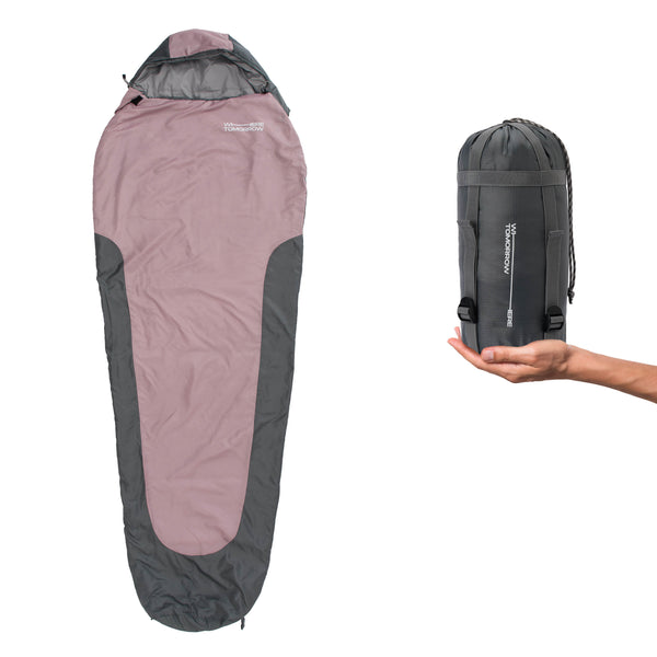 Where Tomorrow Camping Schlafsack Small & Light - Mumienschlafsack mit Tasche - 220 x 80 x 50 cm - Rose-Grau