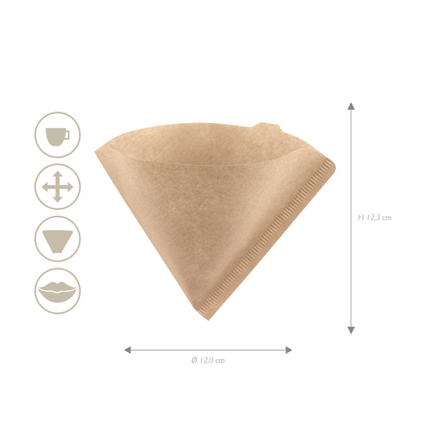 BEEM POUR OVER Papierfilter 100 Stück Größe 2, naturbraun, spitz geformt, geschmacksneutral, passend für 4 Tassen Filterkaffee.
