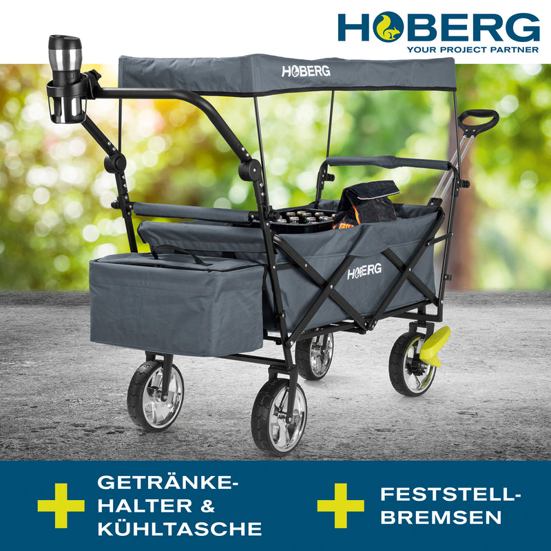 HOBERG faltbarer Bollerwagen mit Dach - einfacher Aufbau - für Hobby & Freizeit - Grau