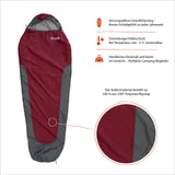 Where Tomorrow Camping Schlafsack Small & Light - Mumienschlafsack mit Tasche - 220 x 80 x 50 cm - Rot-Grau