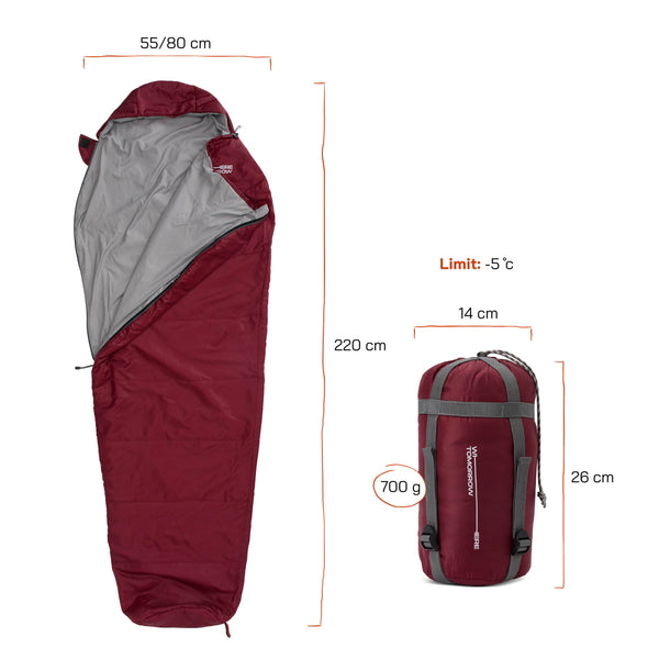 Where Tomorrow Camping Schlafsack Small & Light - Mumienschlafsack mit Tasche - 220 x 80 x 50 cm - Rot