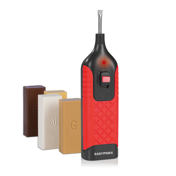 EASYmaxx Reparatur-Set Laminat & Parkett - 19-tlg. mit Wachsblöcken und Akkugerät für einfache Holzreparaturen an Böden und Möbeln.