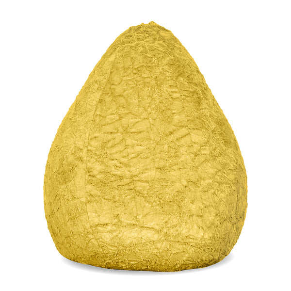 LUMALAND Luxury Fluffy Sitzsack stylischer Webplüsch Beanbag Gelb mit 120L Füllung, weich, formstabil und geruchsneutral.