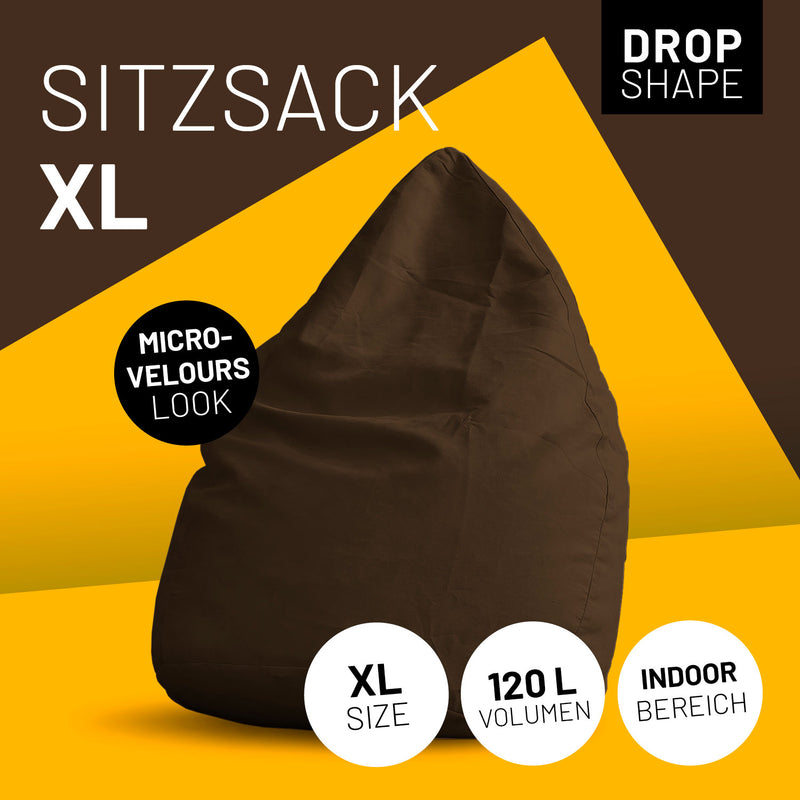 LUMALAND Luxury XL Sitzsack stylischer Beanbag - 120L Füllung - Braun