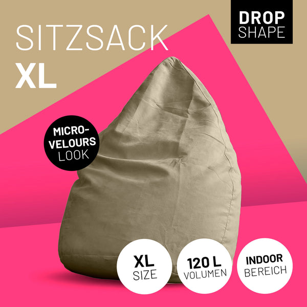 LUMALAND Luxury XL Sitzsack stylischer Beanbag - 120L Füllung - Beige